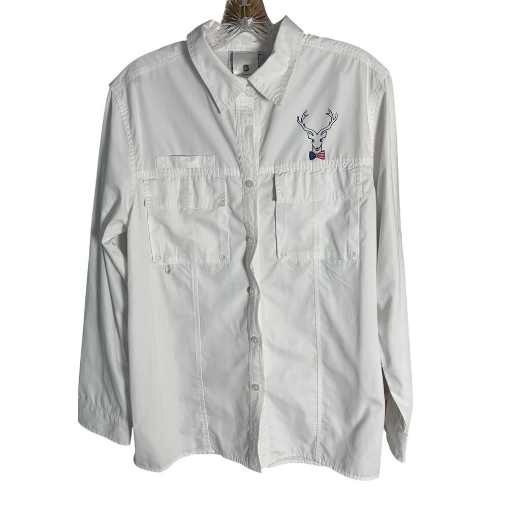 Jadelynn Brooke "Merica" Fishing Shirt Patriotic USA Deer Vented Performance M - Picture 2 of 6